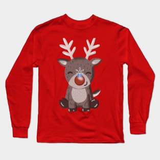 Cute Christmas Reindeer Rudolph Snowflake Long Sleeve T-Shirt